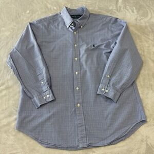Ralph Lauren Mens Classic Fit Button Down Shirt‎ Blue Gingham Plaid Long Sleeve